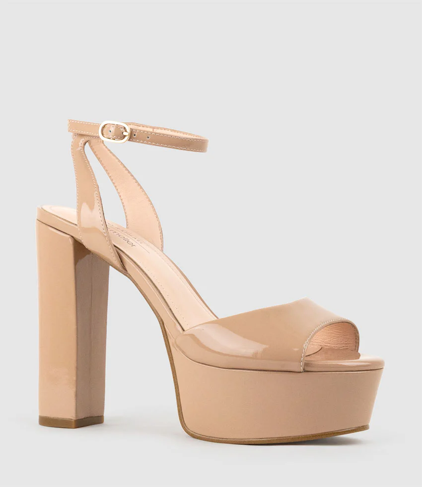 REGANA125 Open Toe Platform Sandal in Nude Patent - Image 3