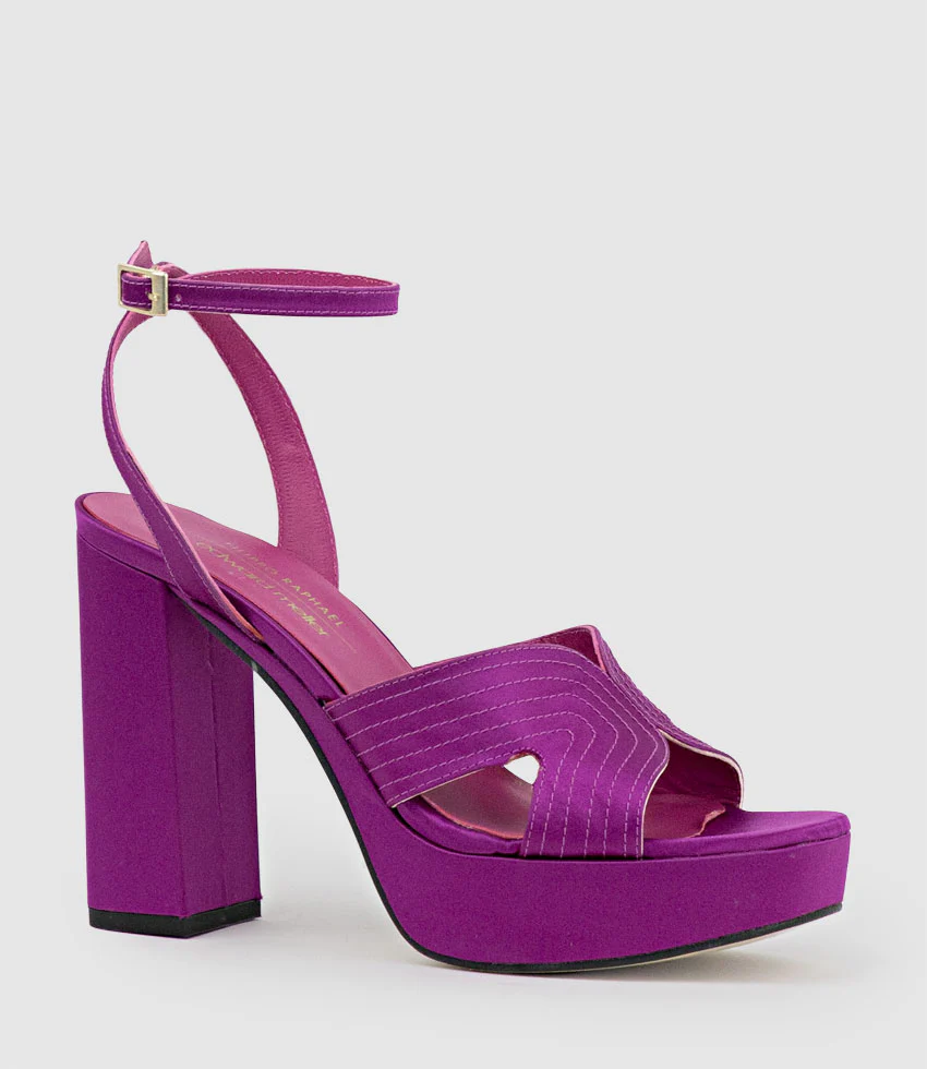 ROSALIA100 Stitched Detail Platform Sandal in Magenta Satin - Image 2