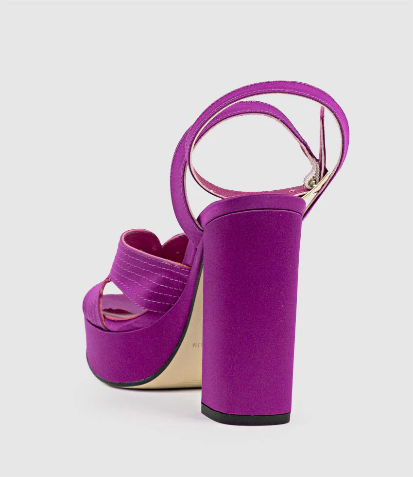 ROSALIA100 Stitched Detail Platform Sandal in Magenta Satin - Image 3