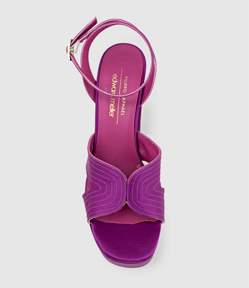 ROSALIA100 Stitched Detail Platform Sandal in Magenta Satin - Image 4