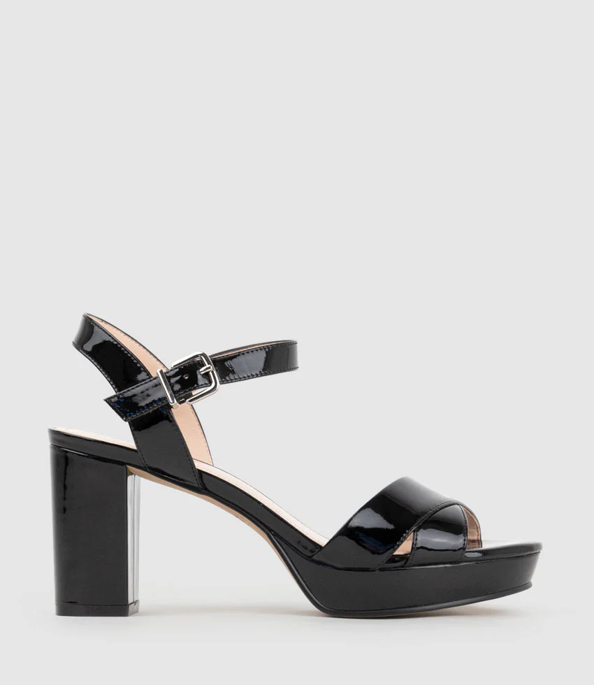 ROWAN80 Asymmetrical Platform Sandal in Black Patent