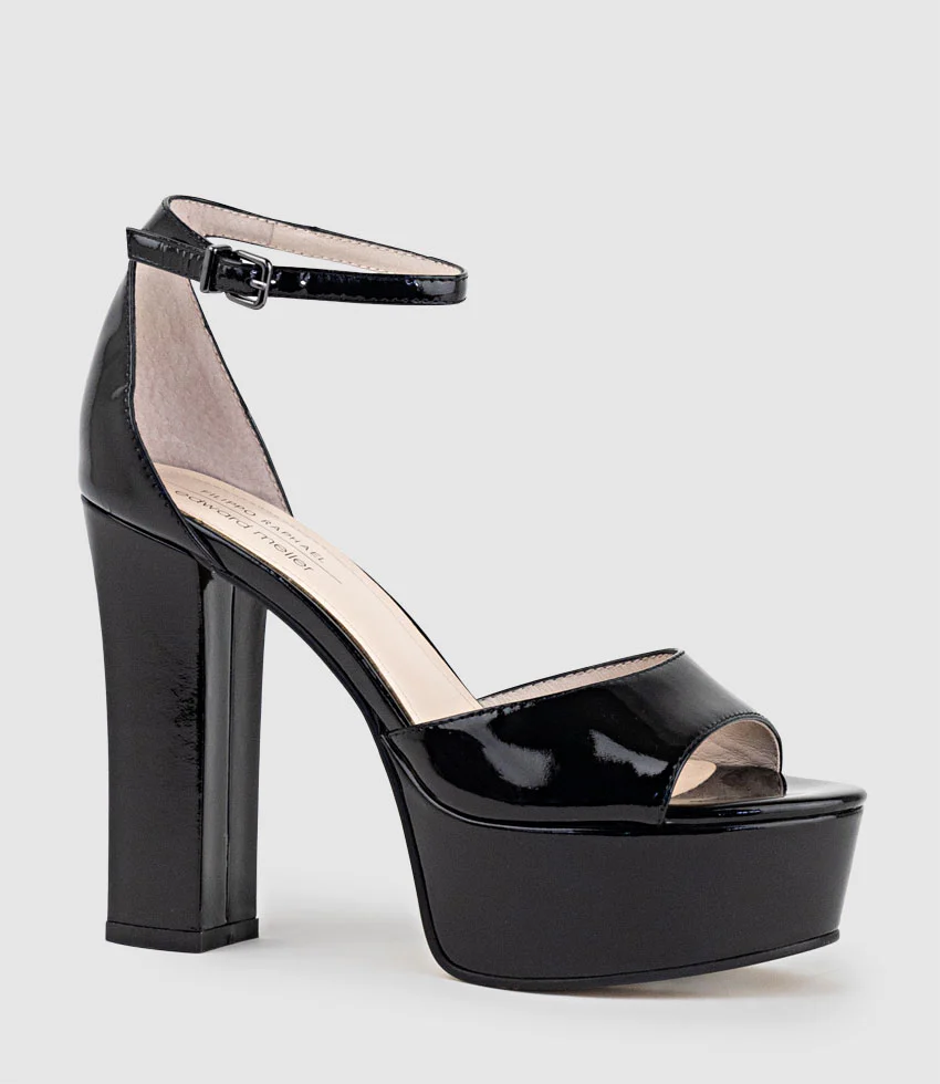 ROXY125 Open Toe Platform Sandal in Black Patent - Image 3