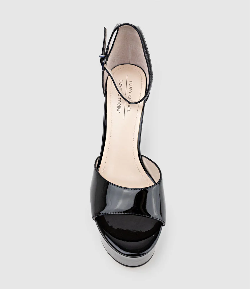 ROXY125 Open Toe Platform Sandal in Black Patent - Image 5