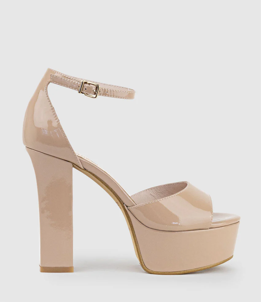 ROXY125 Open Toe Platform Sandal in Nude Patent