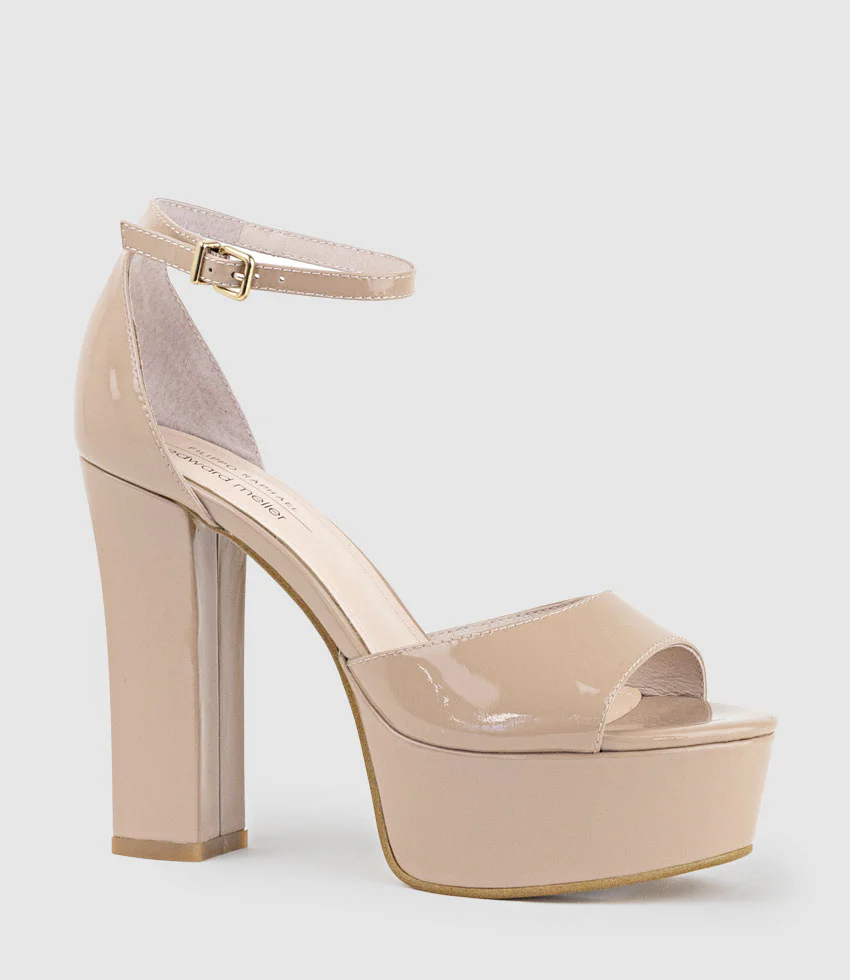 ROXY125 Open Toe Platform Sandal in Nude Patent - Image 3