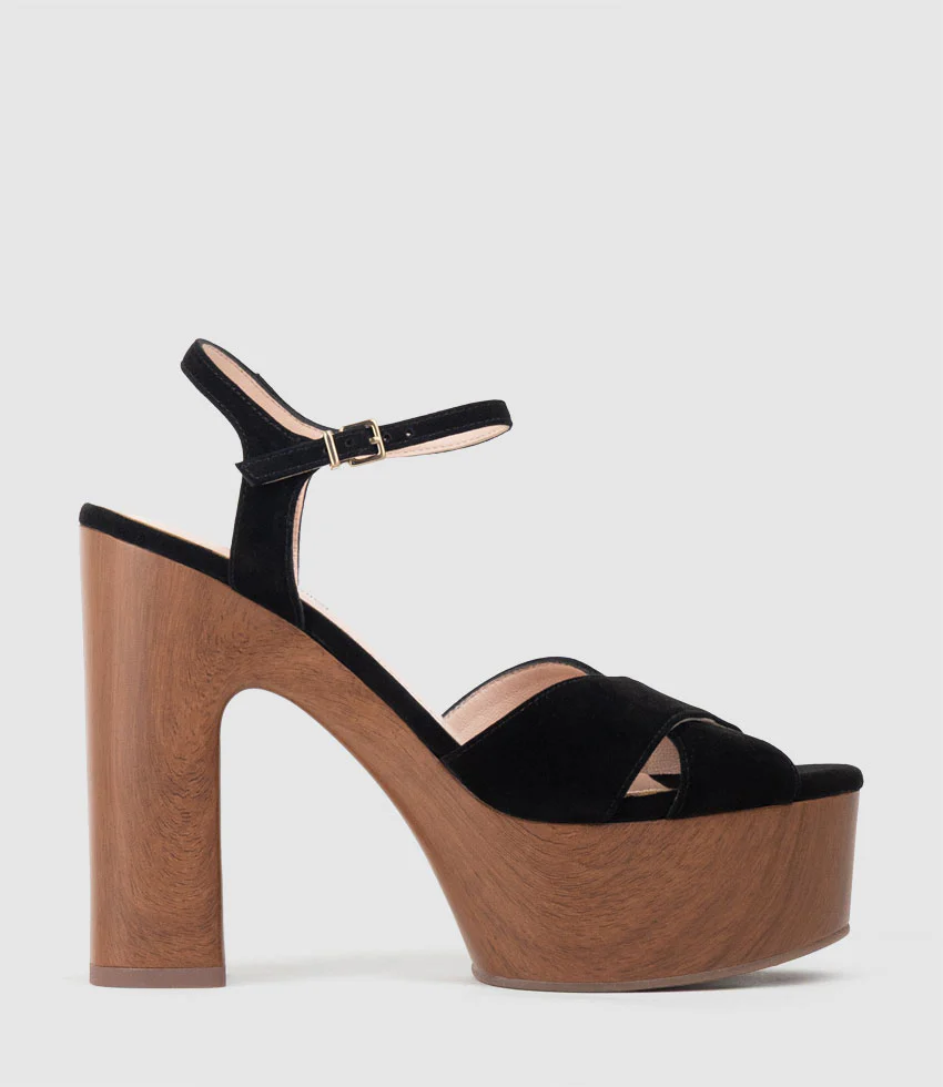 RUNA125 Platform Unit Sandal in Black Suede