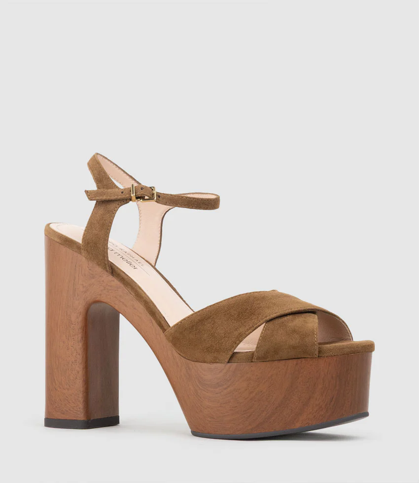 RUNA125 Platform Unit Sandal in Tan Suede - Image 3