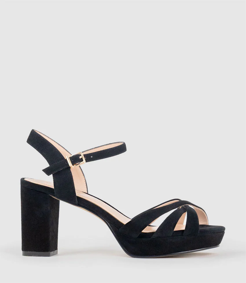 RYLIN80 Multistrap Platform Sandal in Black Suede