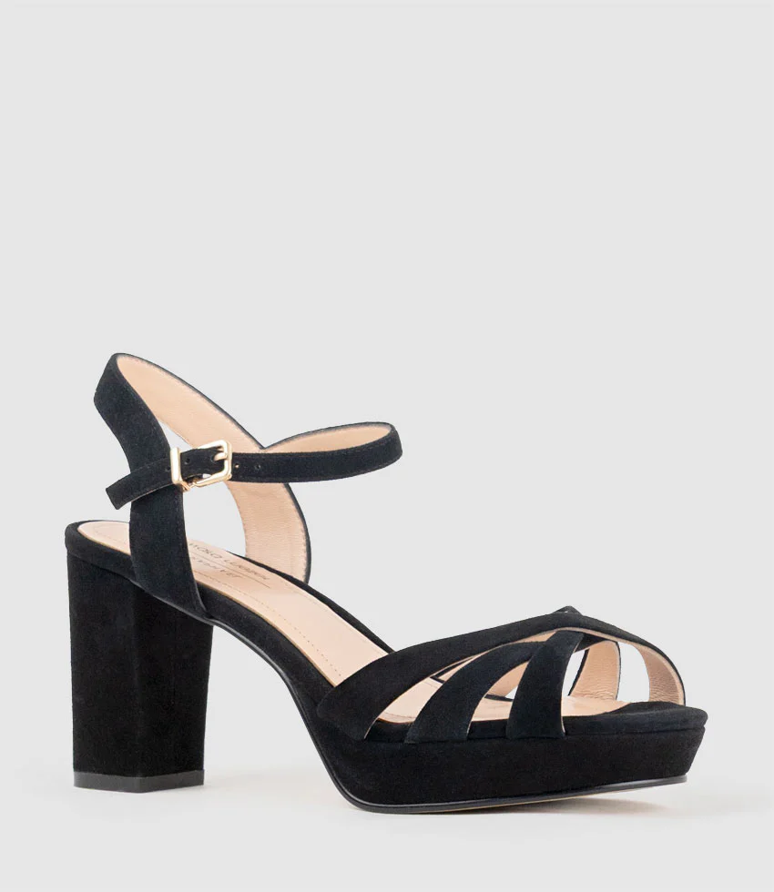 RYLIN80 Multistrap Platform Sandal in Black Suede - Image 3