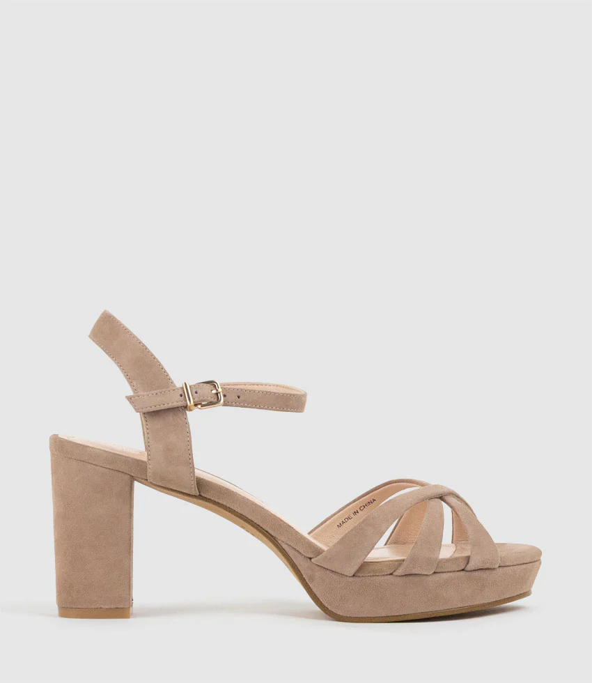 RYLIN80 Multistrap Platform Sandal in Nude Suede