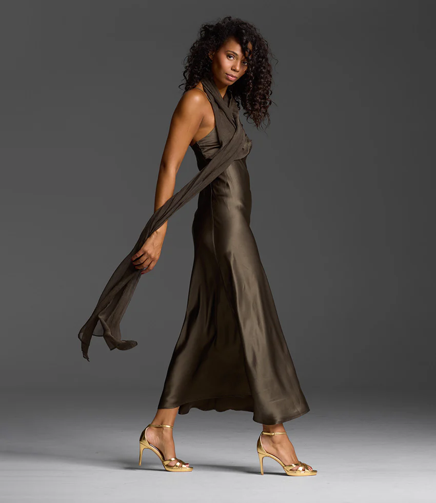 SADIE90 Strappy Crossover Platform Sandal in Aged Gold - Image 2