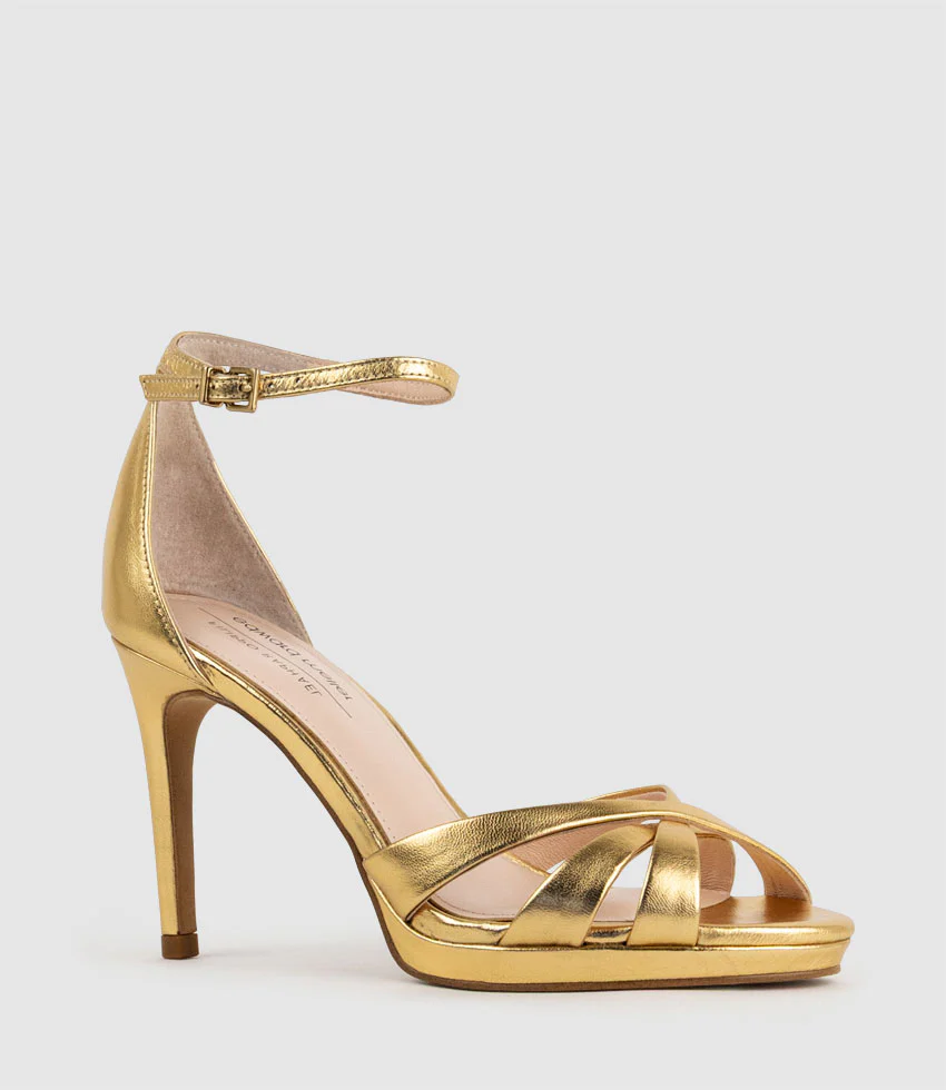 SADIE90 Strappy Crossover Platform Sandal in Aged Gold - Image 3