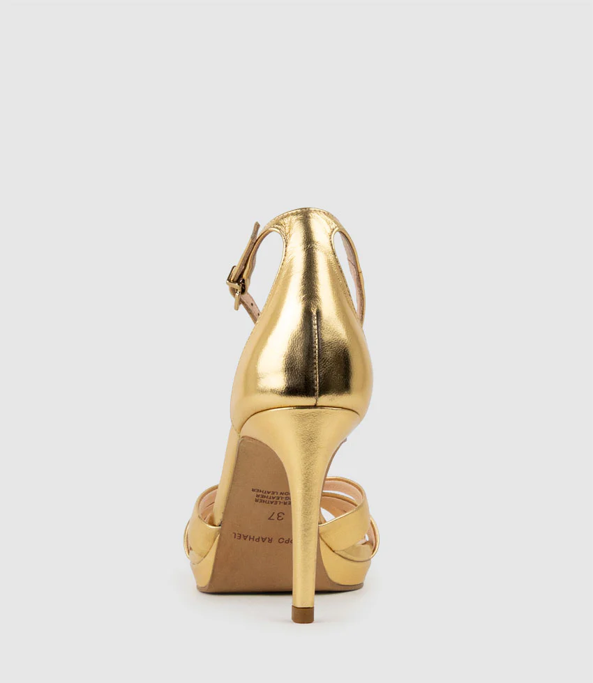 SADIE90 Strappy Crossover Platform Sandal in Aged Gold - Image 4