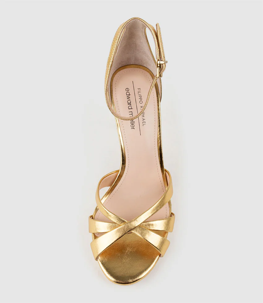 SADIE90 Strappy Crossover Platform Sandal in Aged Gold - Image 5