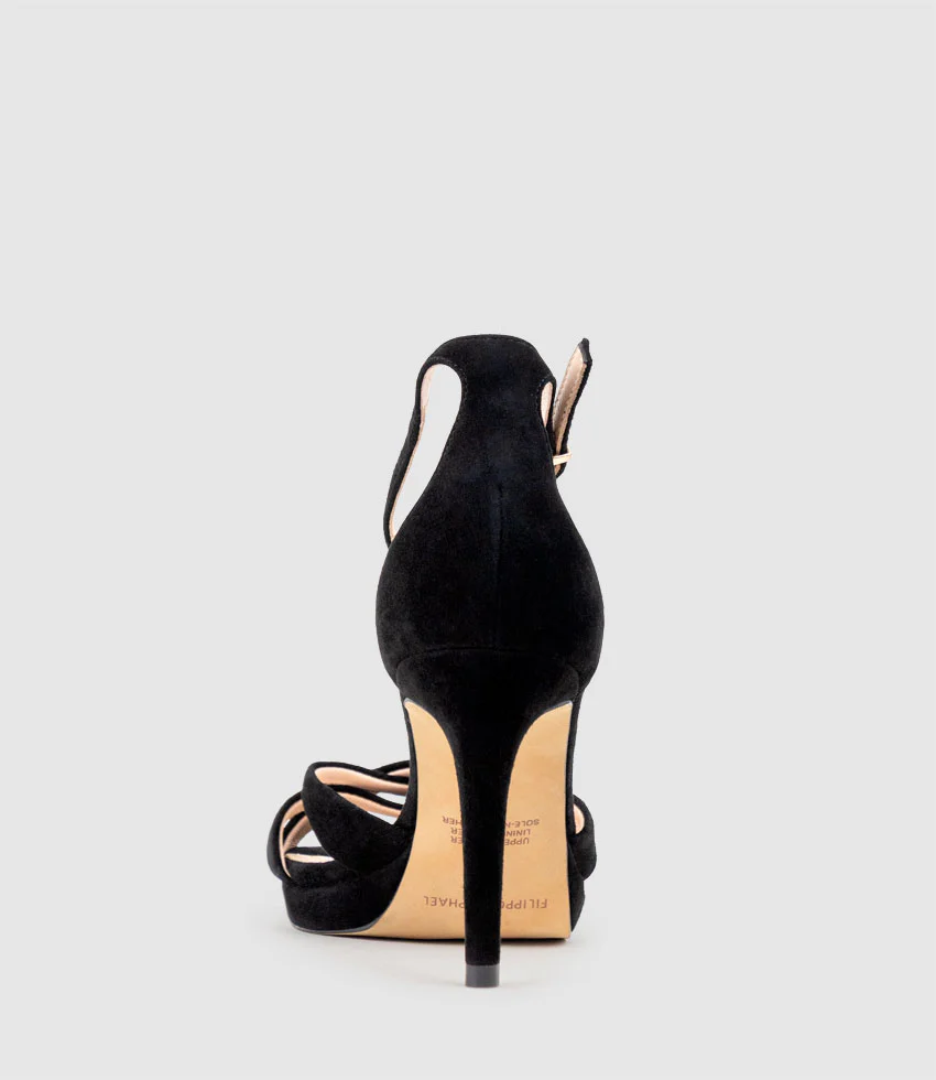 SADIE90 Strappy Crossover Platform Sandal in Black Suede - Image 4
