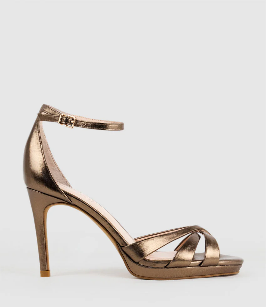 SADIE90 Strappy Crossover Platform Sandal in Bronze