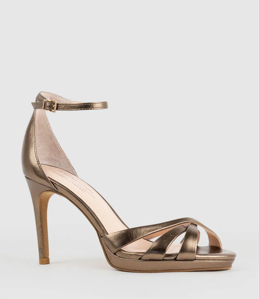 SADIE90 Strappy Crossover Platform Sandal in Bronze - Image 3