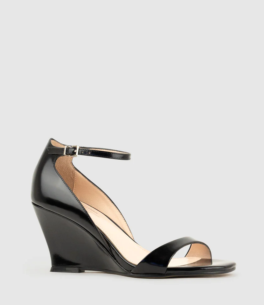 SAKURA75 Sandal on Wedge in Black High Shine - Image 3