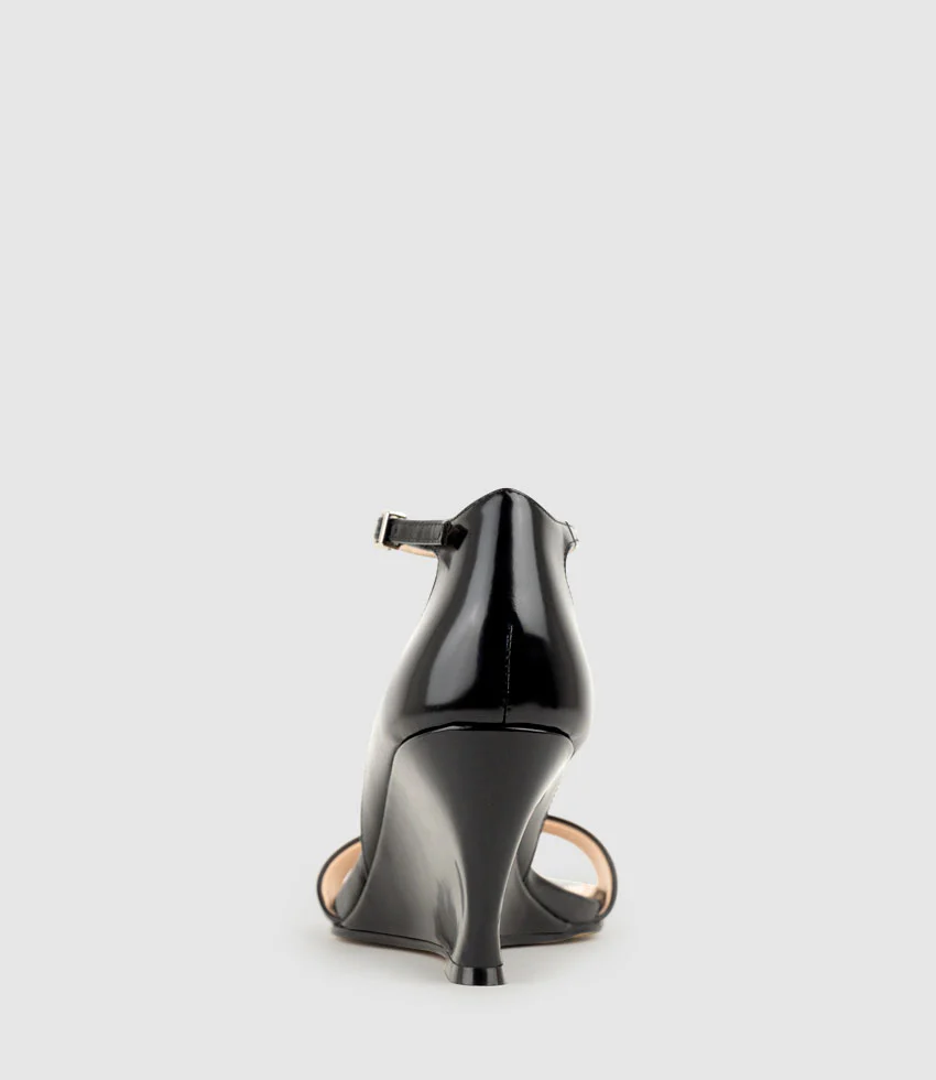 SAKURA75 Sandal on Wedge in Black High Shine - Image 5