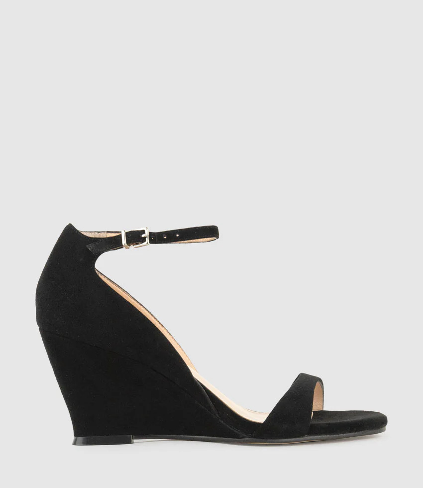 SAKURA75 Sandal on Wedge in Black Suede