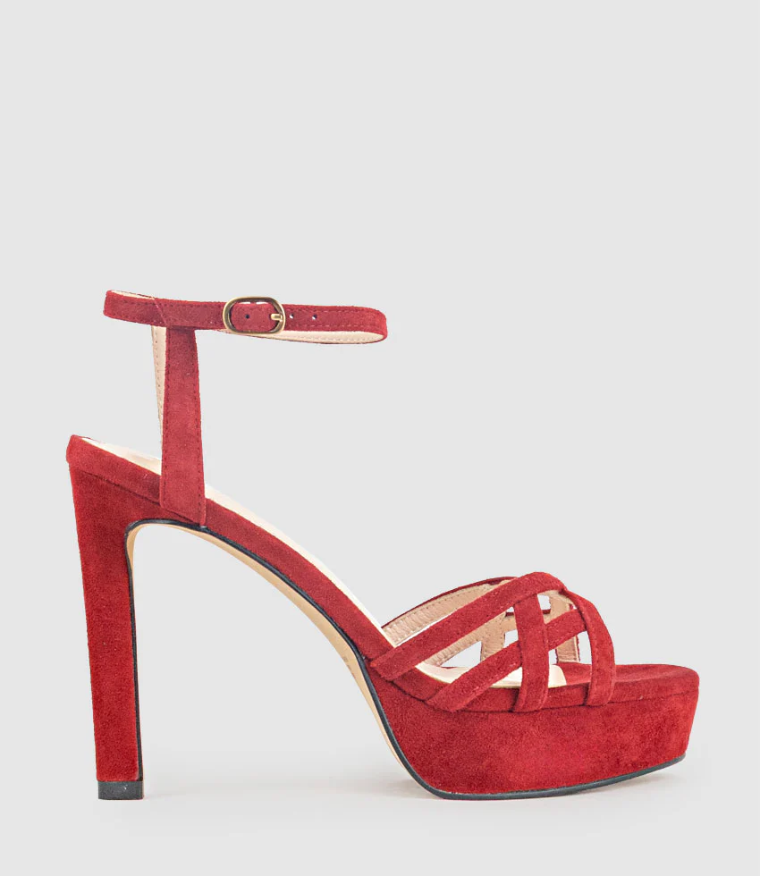 SAMI110 Lattice Front Platform Sandal in Cherry Suede