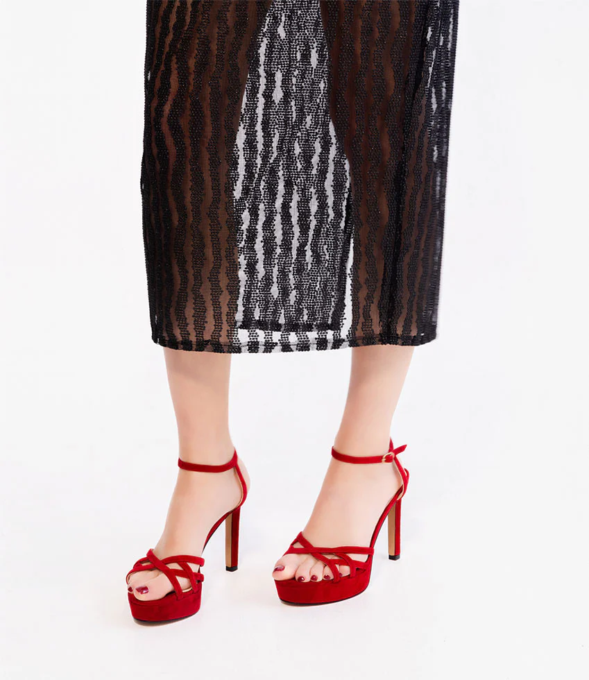 SAMI110 Lattice Front Platform Sandal in Cherry Suede - Image 2