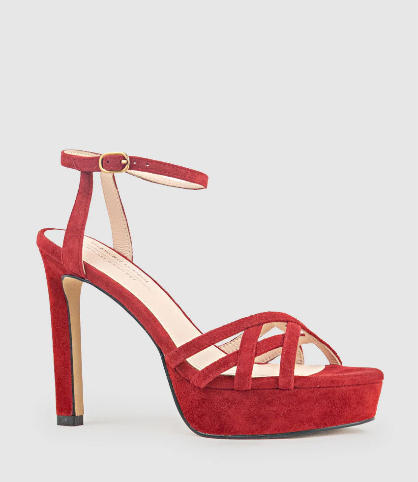 SAMI110 Lattice Front Platform Sandal in Cherry Suede - Image 3