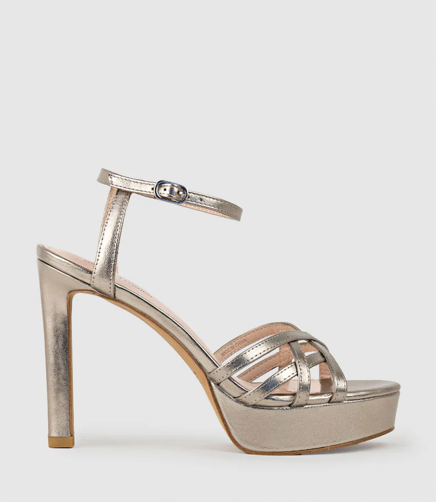 SAMI110 Lattice Front Platform Sandal in Pewter