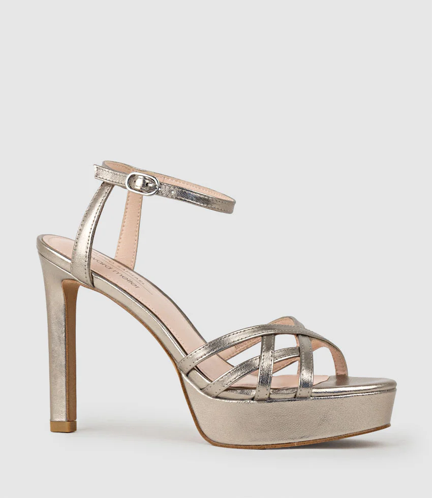 SAMI110 Lattice Front Platform Sandal in Pewter - Image 3