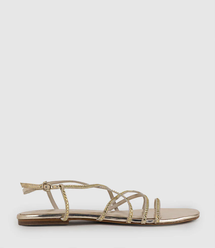SAMILLE Strappy Crystal Sandal in Gold