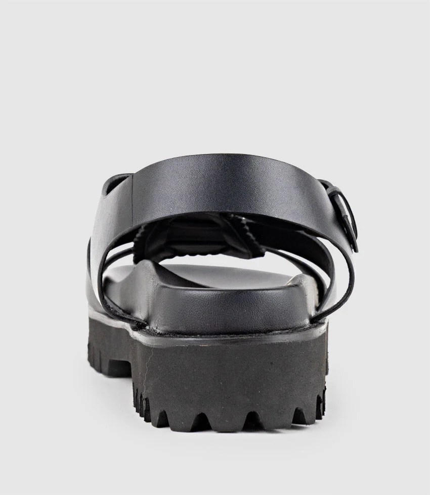SANDAR Gladiator Sandal on Chunky Sole in Black - Image 4