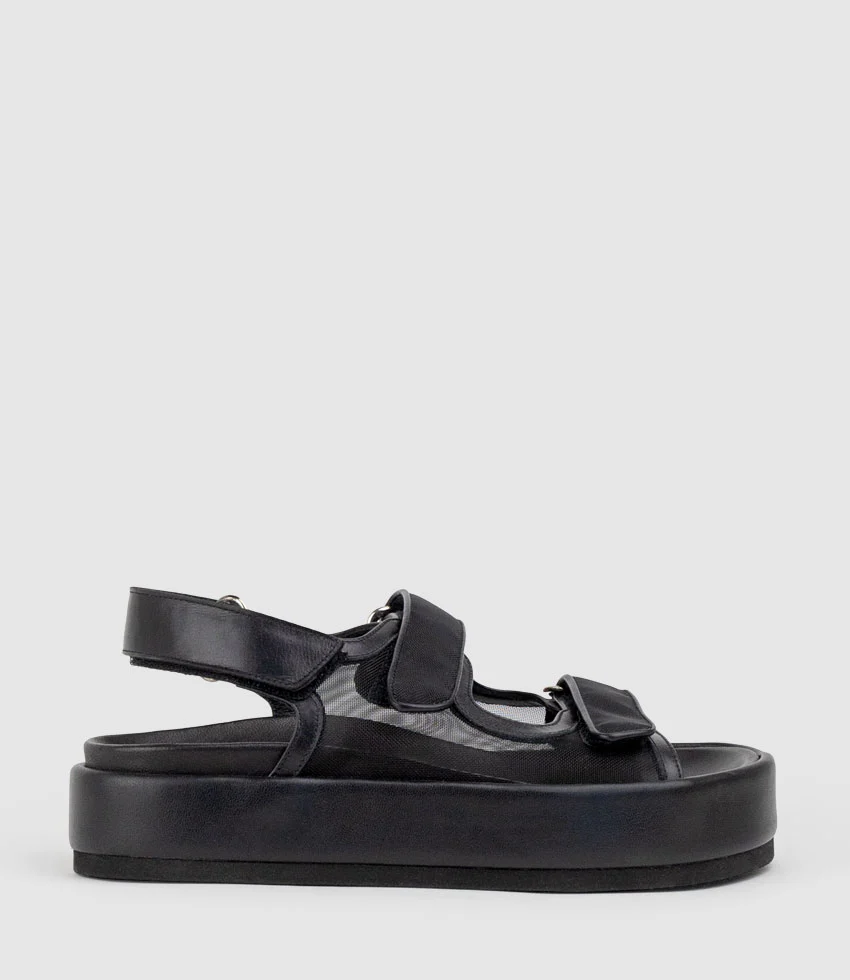 SASKIA Mesh Footbed Sandal in Black