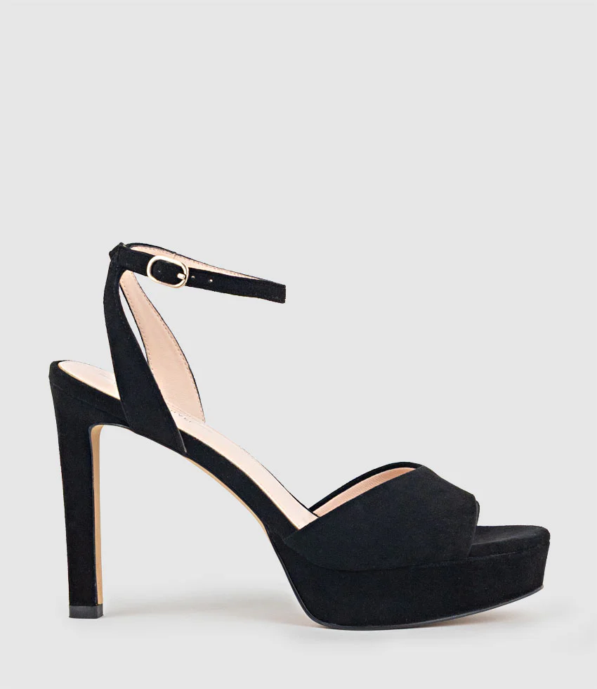 SELMA110 Open Toe Platform Sandal in Black Suede