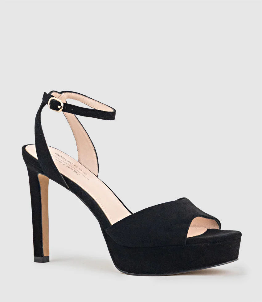 SELMA110 Open Toe Platform Sandal in Black Suede - Image 3
