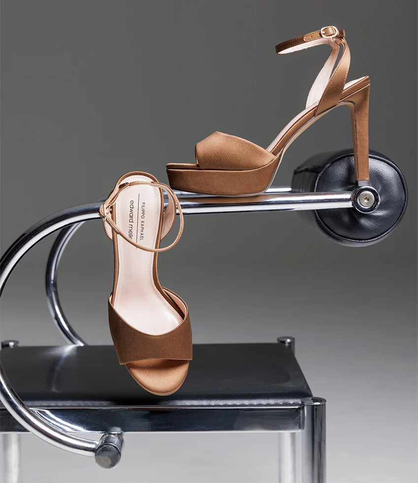 SELMA110 Open Toe Platform Sandal in Bronze Silk - Image 6