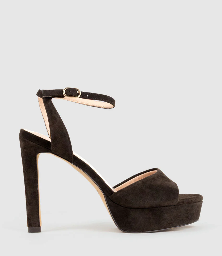 SELMA110 Open Toe Platform Sandal in Chocolate Suede