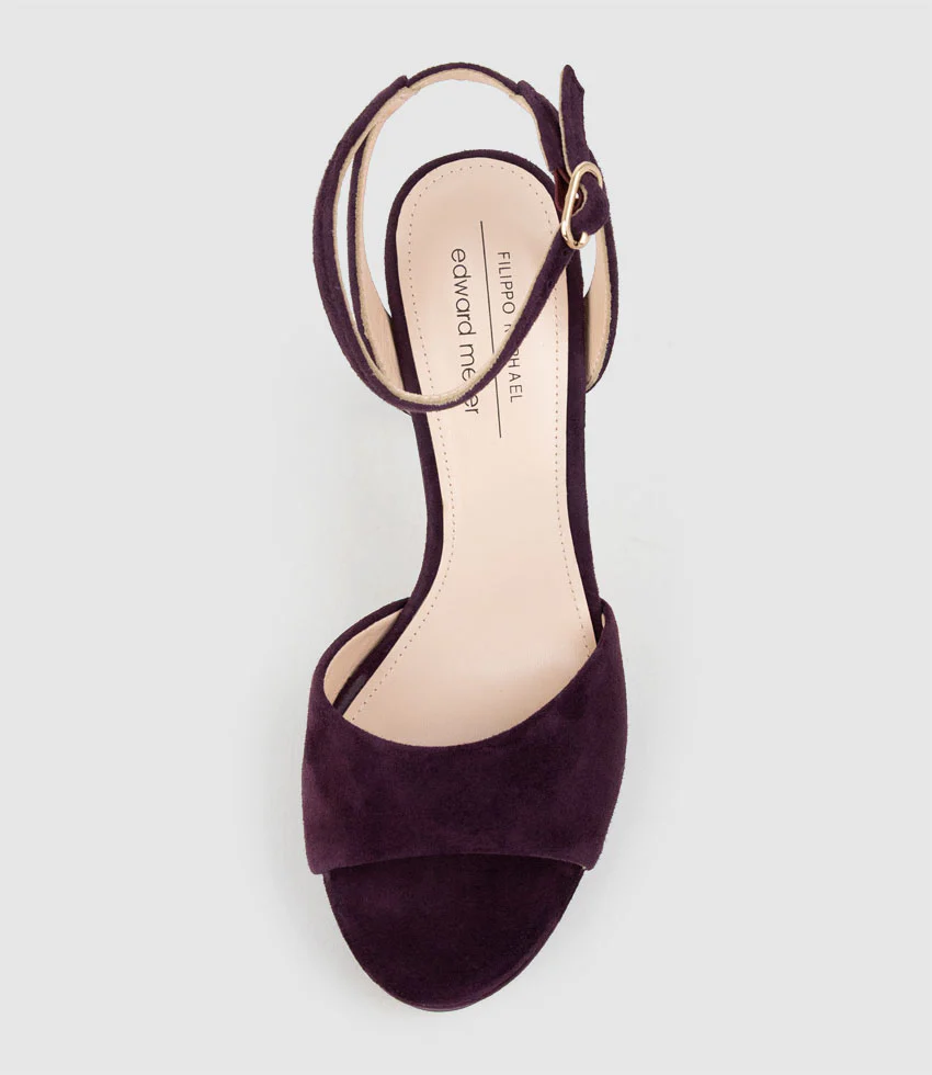 SELMA110 Open Toe Platform Sandal in Eggplant Suede - Image 4