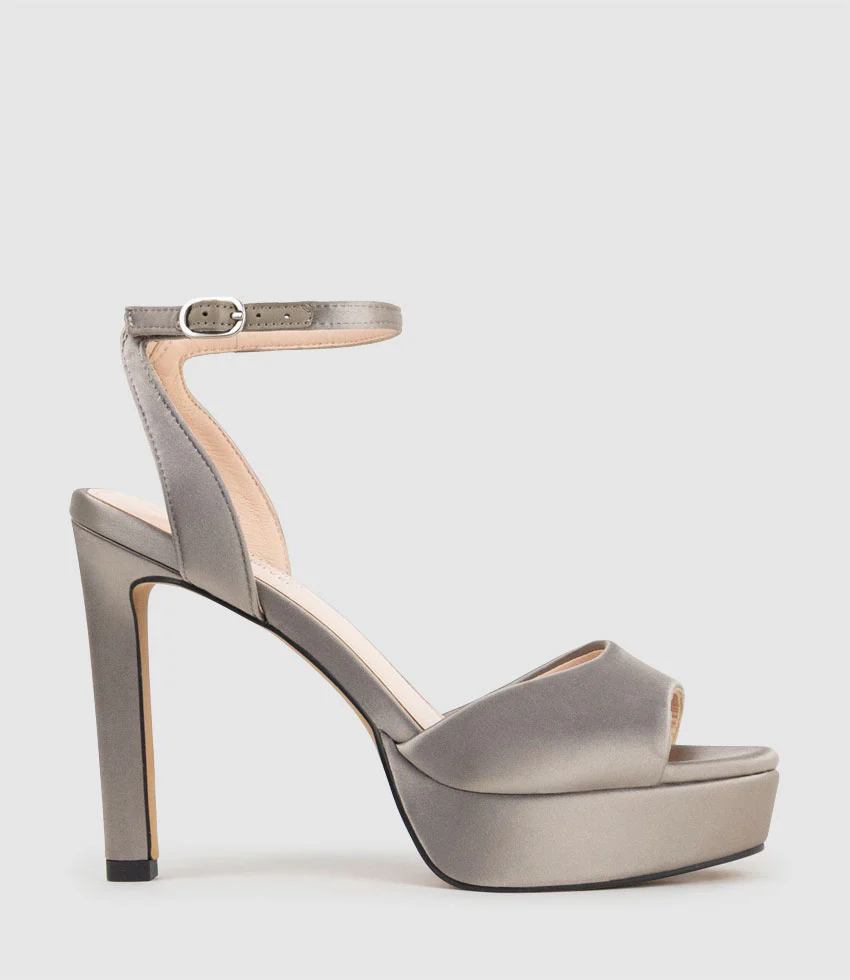 SELMA110 Open Toe Platform Sandal in Pewter Silk