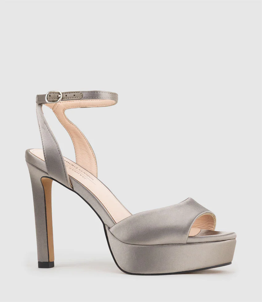 SELMA110 Open Toe Platform Sandal in Pewter Silk - Image 3