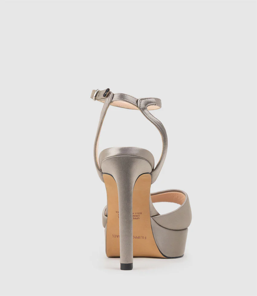 SELMA110 Open Toe Platform Sandal in Pewter Silk - Image 4