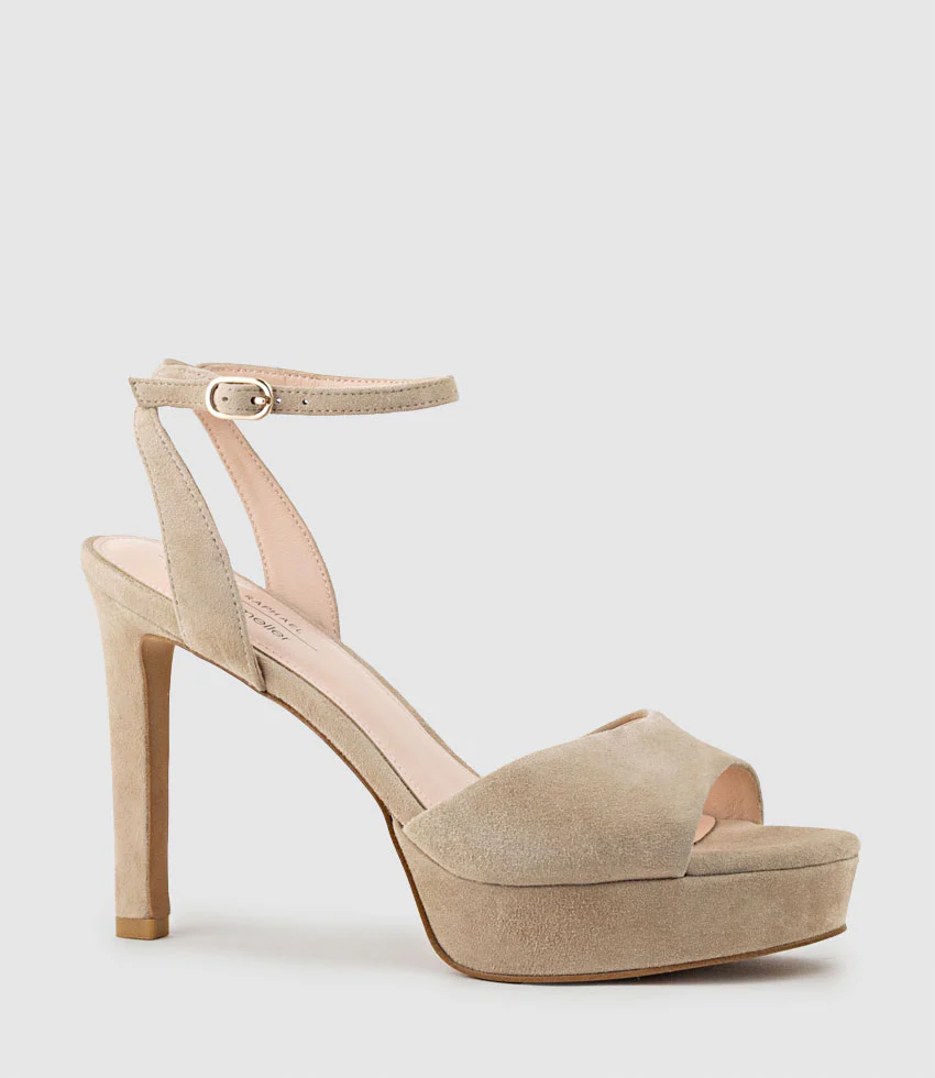 SELMA110 Open Toe Platform Sandal in Sand Suede - Image 3