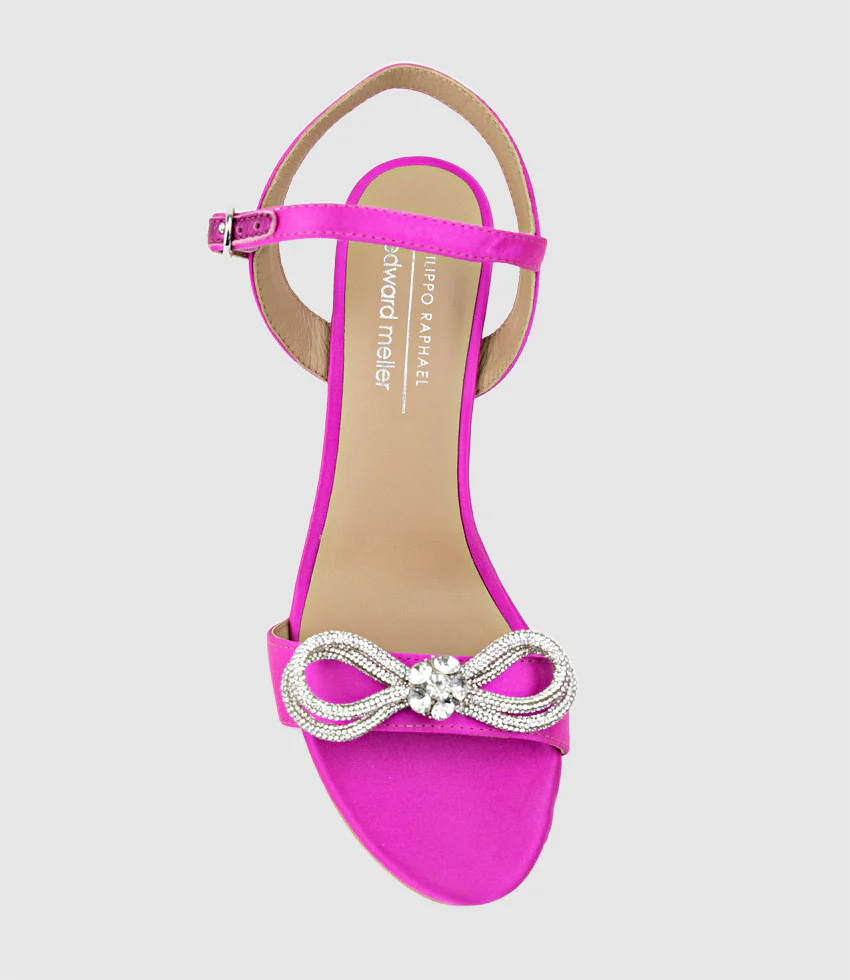 SERENE100 Sandal with Crystal Bow in Hot Pink Satin - Image 5