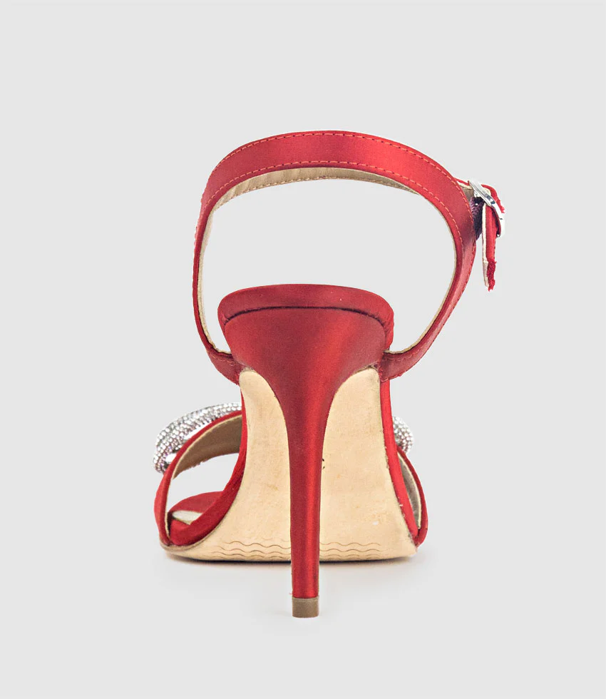 SERENE100 Sandal with Crystal Bow in Red Satin - Image 4