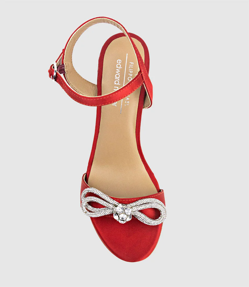 SERENE100 Sandal with Crystal Bow in Red Satin - Image 5