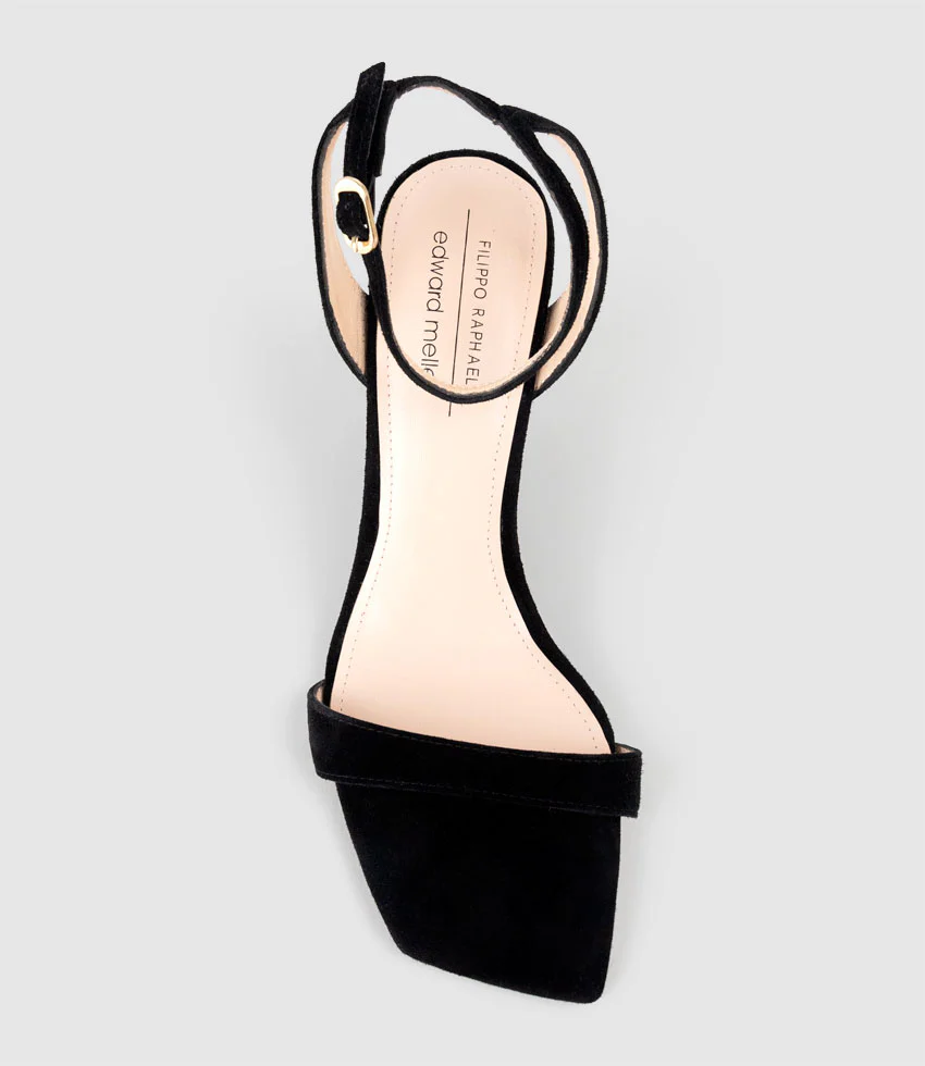 SHANIA90 Single Strap Sandal on Wedge in Black Suede - Image 5