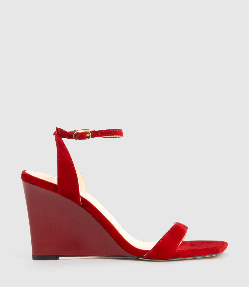 SHANIA90 Single Strap Sandal on Wedge in Cherry Suede