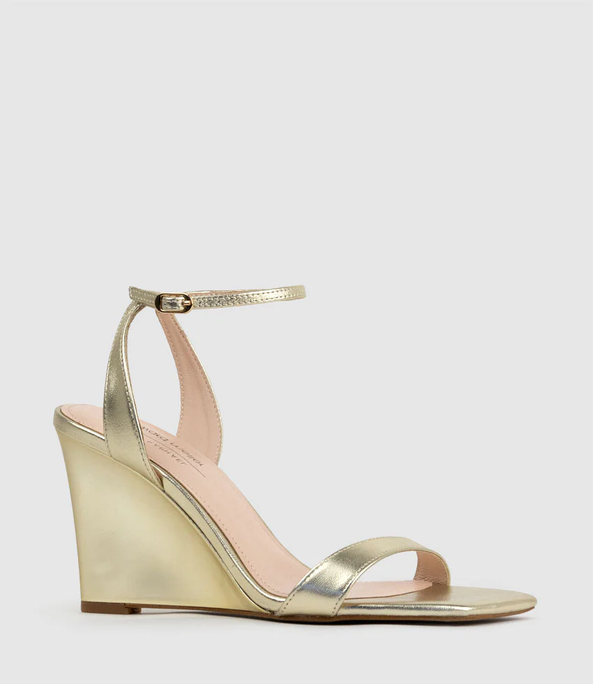 SHANIA90 Single Strap Sandal on Wedge in Pale Gold - Image 3
