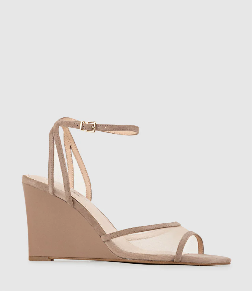 SHANTEL90 Mesh Sandal on Wedge in Nude Suede - Image 3