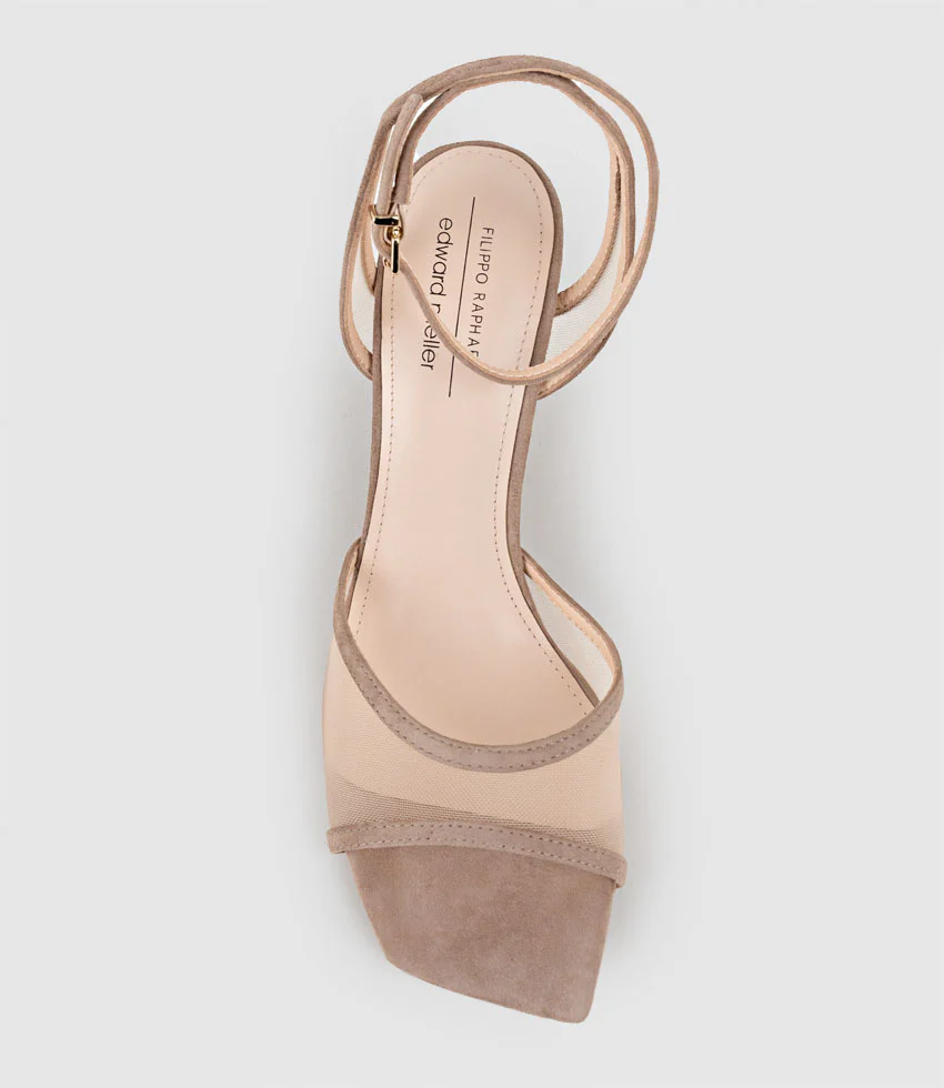 SHANTEL90 Mesh Sandal on Wedge in Nude Suede - Image 5