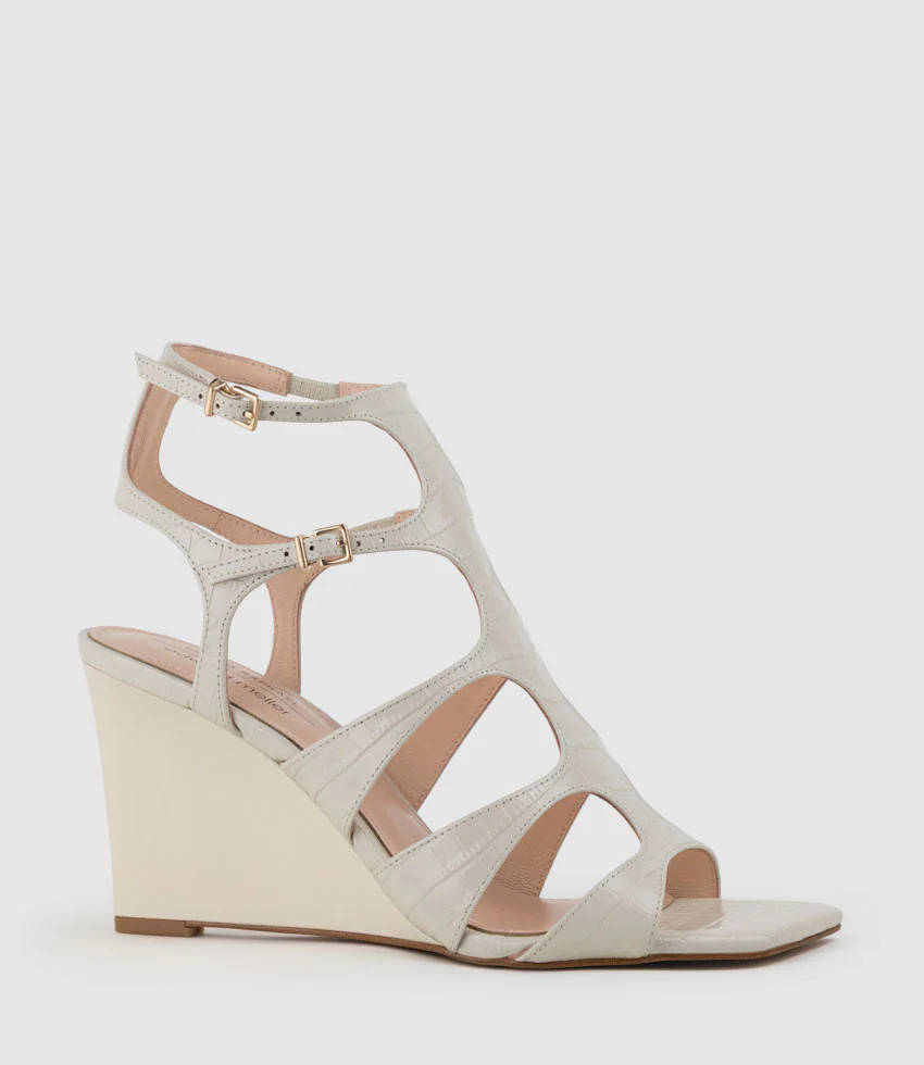 SHERA90 Gladiator Sandal on Wedge in Offwhite Croc Print - Image 2